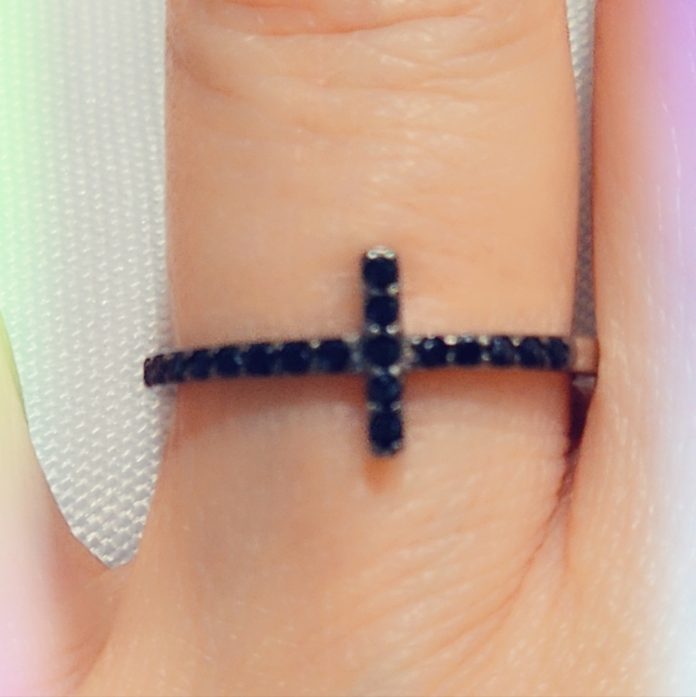 Cross Black CZ Sterling Silver Gemstone Ring